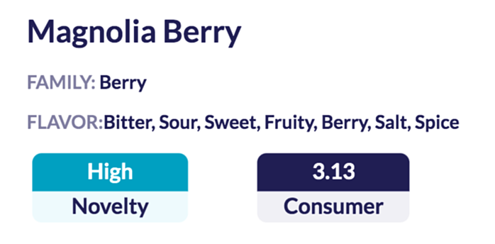 five flavor berry has high novelty and high consumer score according to Spoonshot